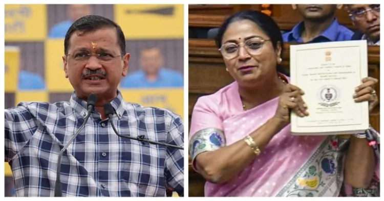 Former Delhi CM Arvind Kejriwal ( Left) and Delhi Chief Minister Rekha Gupta (Right)