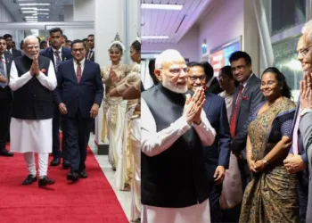 (Left) PM Modi accorded warm welcome in Sri Lanka (Right) PM was warmly received by FM
HMVijithaHerath
, Minister of Health & Mass Media
NalindaJay
, Minister of Labour Dr. Anil Jayantha, Minister of Fisheries Mr. Ramalingam Chandrasekar, Minister of Women & Child Affairs Ms. Saroja Savithri Paulraj & Minister of S&T Dr. Chrishantha Abeysena.