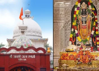 (Left) Purauna Dham (Birth Place of Maa Jaanki) in Sitamarhi  of Bihar (Right) Ram Lalla's Murti in Ayodhya's Ram Mandir