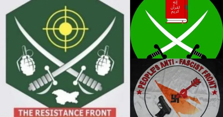 (Left) Logo of terrorist Organisation Resistance Front (Top Right) Logo of Muslim Brotherhood, (Bottom right) People's anti-Fascist front