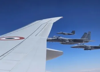 F15s of Royal Saudi Air Force escort PM Modi's aircraft