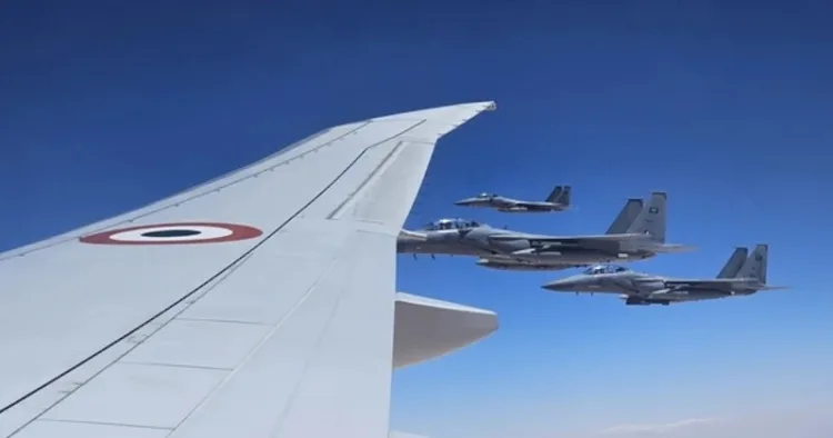 F15s of Royal Saudi Air Force escort PM Modi's aircraft