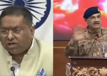 (Left) MEA Spokesperson Randhir Jaiswal (Right) Pakistan Army Chief Asim Munir