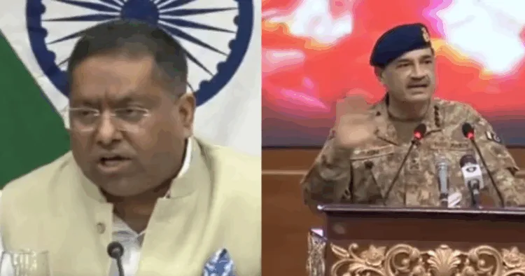 (Left) MEA Spokesperson Randhir Jaiswal (Right) Pakistan Army Chief Asim Munir