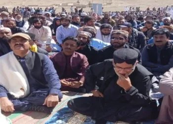 BNP-M President Sardar Akhtar Mengal at the sit-in in Mastung