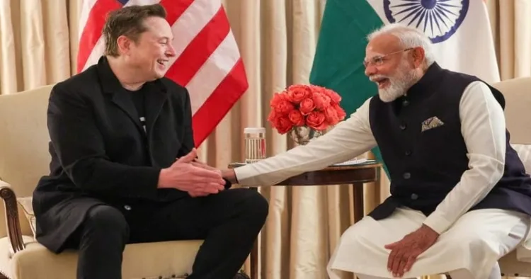 Tesla CEO Elon Musk (Left) and Prime Minister Narendra Modi (Right)
