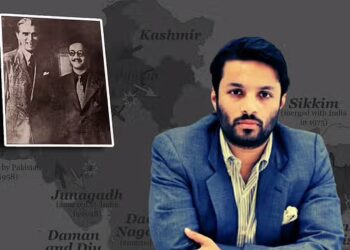 Mohammad Amir Ahmad Khan with Muhammad Ali Jinnah. Right: Amir Ahmad Khan's grandson, Ali Khan Mahmudabad (Photo: Swarajya)