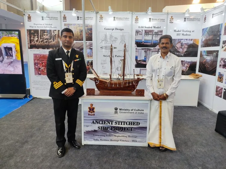 The stitched ship is a recreation of a 5th century CE ship, inspired by a painting from the Ajanta Caves