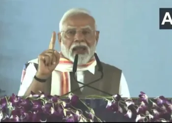 PM Modi addressing a public rally in Bihar Rohtas district, image courtesy ANI