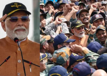 Prime Minister Narendra Modi during his visit to the Adampur airbase on Tuesday, Image courtesy: X