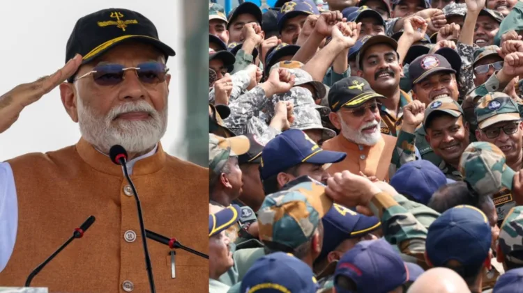 Prime Minister Narendra Modi during his visit to the Adampur airbase on Tuesday, Image courtesy: X