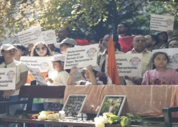 Demonstrators in Netherlands protest against Pakistan sponsored terrorism and recent killings in Pahalgam
