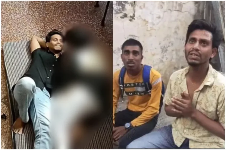 Accused Aslam alias Abhi with a girl at the coaching center recorded on camera (L) and after arrest (R)