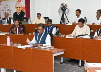 Chhattisgarh CM Vishnu Deo Sai along with other ministers at Chintan Shivir in Raipur, Image courtesy X via vishnudsai