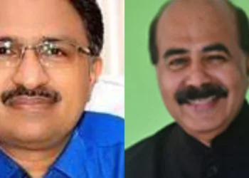 (Left) Kerala University Registrar Dr. K.S. Anilkumar (Right) Kerala University Vice Chancellor Dr. Mohan Kunnummel