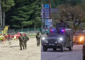 (Left) Site of Pahalgam terrorist attack (Right) Pahalgam attack accused arrested by NIA for aiding Lashkar terrorists being taken in the vehicle