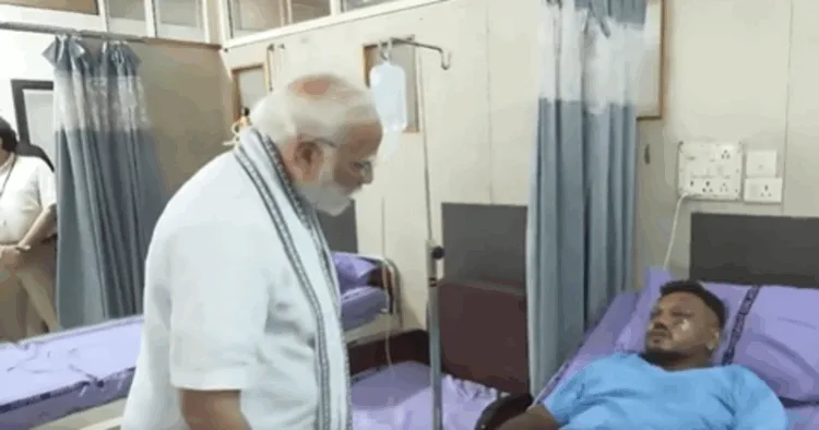 PM Narendra Modi meets the lone survivor of the Air India Plane crash in the hospital