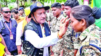 Chhattisgarh CM Vishnu Deo Sai with security personnel