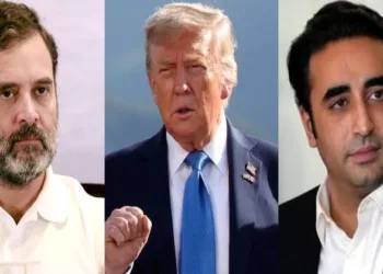 Congress leader Rahul Gandhi (Left), US President Donald Trump, PPP chief Bilawal Bhutto Zardari (Right)