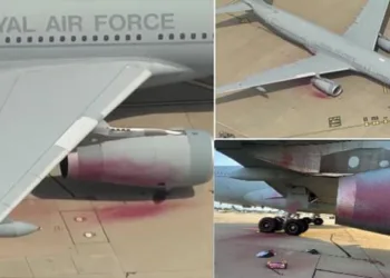 Red paint can be seen on parts of the RAF plane