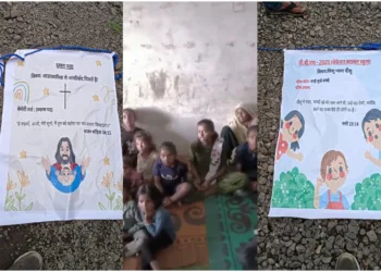 Posters found inside a centre run by missionaries mean to lure minor tribals and their families to Christianity (Photo: Organiser)