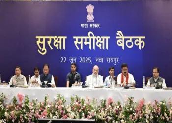 Union Home Minister Amit Shah along with Chhattisgarh CM Vishnu Deo Sai and Deputy Chief Minister & Home Minister Vijay Sharma