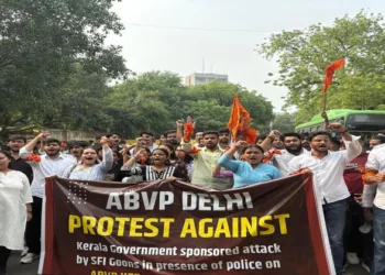 ABVP protest at Kerala House against the brutal attack on ABVP Kerala State Secretary under patronage of Left Govt
