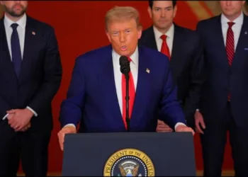 US President Donald Trump addressing the country after strikes on Iran. (Reuters)