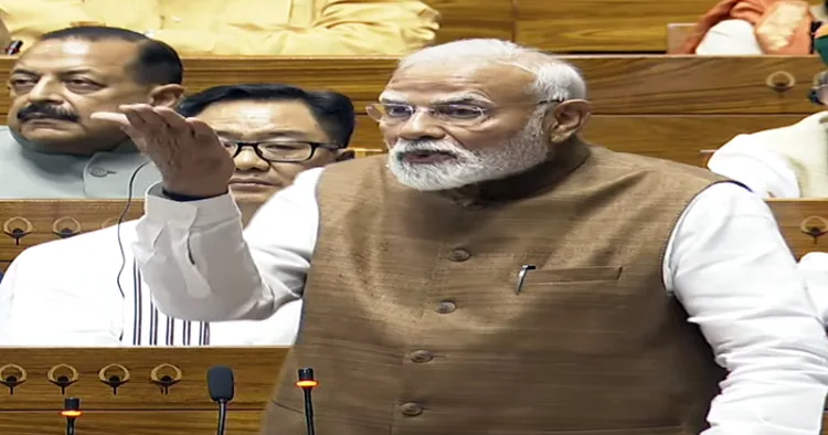 New Delhi, Jul 29 (ANI): Prime Minister Narendra Modi speaks during the discussion on Operation Sindoor in the Lok Sabha, during the Monsoon Session of Parliament, in New Delhi on Tuesday. (Sansad TV/ANI Video Grab)