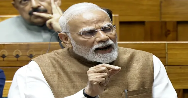 New Delhi, Jul 29 (ANI): Prime Minister Narendra Modi speaks during the discussion on Operation Sindoor in the Lok Sabha, during the Monsoon Session of Parliament, in New Delhi on Tuesday. (Sansad TV/ANI Video Grab)