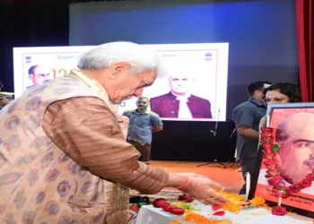 J&K Lieutenant Governor Manoj Sinha on July 6 attended the 125th Birth Anniversary celebration of Dr Syama Prasad Mookerjee at Tagore Hall in Srinagar