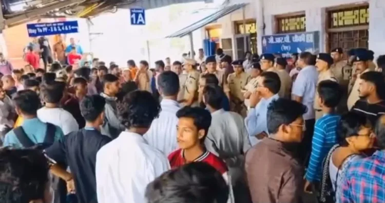 Police officials at Durg railway station on Friday
