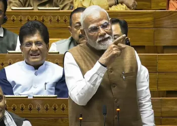 Prime Minister Narendra Modi speaks during a debate in the Lok Sabha on the Pahalgam terror attack and Operation Sindoor, at the Monsoon session of Parliament, in New Delhi