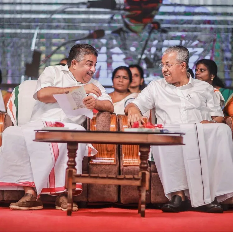 Minister Saji Cherian, CPM leader and Minister for Fisheries, Culture and Youth Affairs with Kerala CM Vijayan