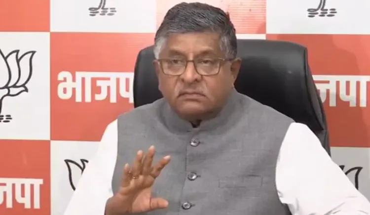 BJP MP Ravishankar Prasad during a press conference in New Delhi on Wednesday, image courtesy ANI