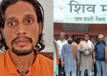 Accused Qasim and Members of Hindu organisation purifying the temple. (Images via Aaj Tak)