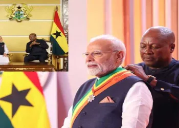 Ghanaian President John Mahama conferred upon Prime Minister Modi its highest state honour, the Companion of the Order of the Star