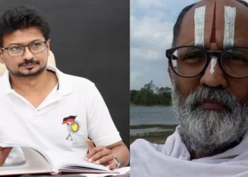 (Left) Udhyanidhi Stalin (Right) Temple activist Rangarajan Narasimhan