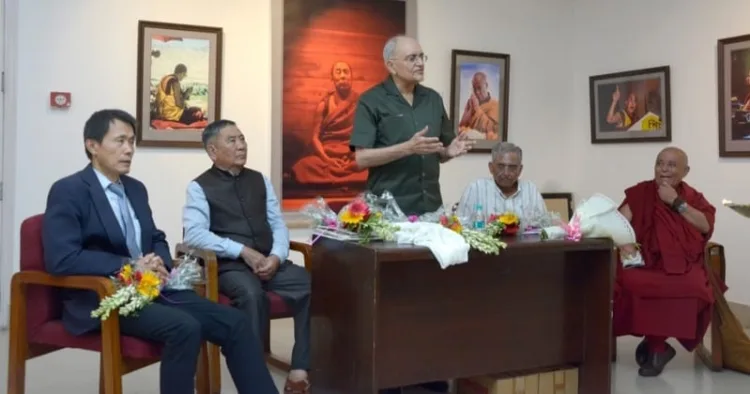Famous Journalist Balbir Punj giving his inaugural address at Vijay Kranti's photo-exhibition "My 50 years with Dalai Lama" in Delhi