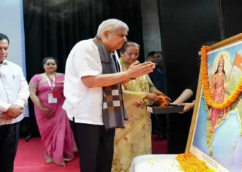Vice President Dhankhar offers floral tribute to Bharat Mata at JNU’s first IKS conference, reflecting cultural resurgence