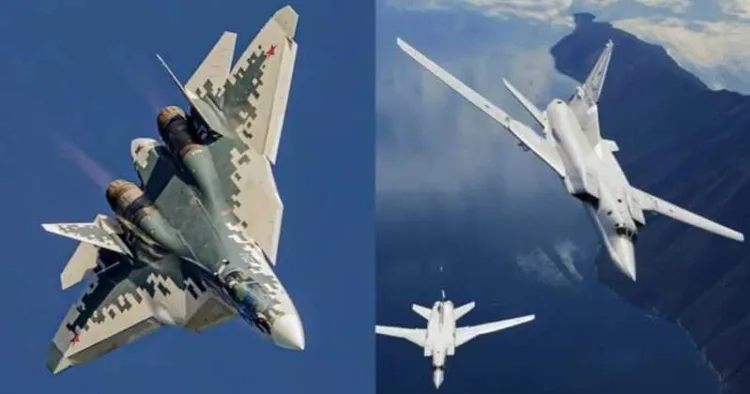 Russian made SU-57 fifth generation fighter jets and TU-160 Bomber