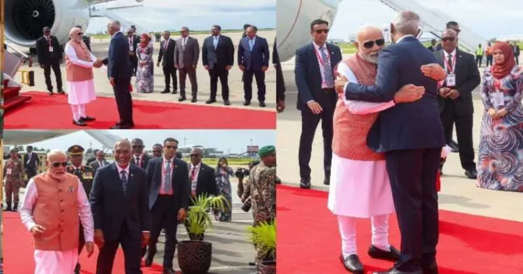 PM Narendra Modi receives a warm welcome from President Mohamed Muizzu upon arrival at Velana International Airport, Maldives
