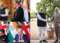 Snapshots from PM Modi’s UK visit showcasing key moments with PM Keir Starmer, King Charles III, and the FTA signing ceremony
