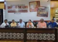 (From Left to Right) Senior Journalist at Organiser Nishant Kumar Azad; Editor of Organiser weekly Prafulla Ketkar; Former Rajya Sabha MP and BJP’s National Executive Member, Swapan Dasgupta; BJP leader and MLA from Asansol South in West Bengal, Agnimitra Paul; Veteran journalist and Senior Advisor at the Ministry of Information and Broadcasting, Kanchan Gupta; Deep Halder, author and Contributing Editor at The Print