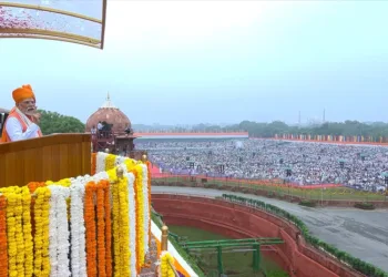 Prime Minister Narendra Modi addressing the nation on Independence Day from the Red Fort on August 15, 2025