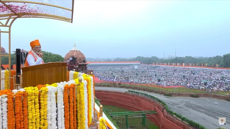 Prime Minister Narendra Modi addressing the nation on Independence Day from the Red Fort on August 15, 2025