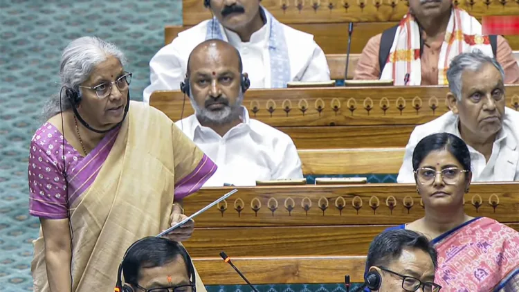Finance Minister Nirmala Sitharaman speaks in the Lok Sabha on August 11, 2025. Photo: Sansad TV