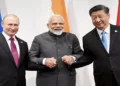 (Left to Right): Russian President Vladimir Putin, Prime Minister Narendra Modi and Chinese President Xi Jinping