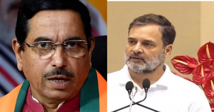 (Left) BJP Leader Prahlad Joshi (Right) Congress leader Rahul Gandhi