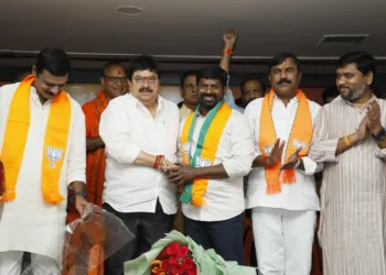 BJP Telangana state Presidet BJP president N. Ramchander Rao welcoming Former Achampet MLA Guvvala Balraju into BJP